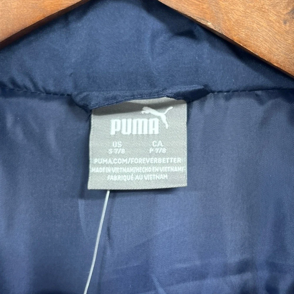 Puma Puffer Vest Kids S 7/8 Blue Navy Quilted Full Zip Sporty Outdoor Gorpcore